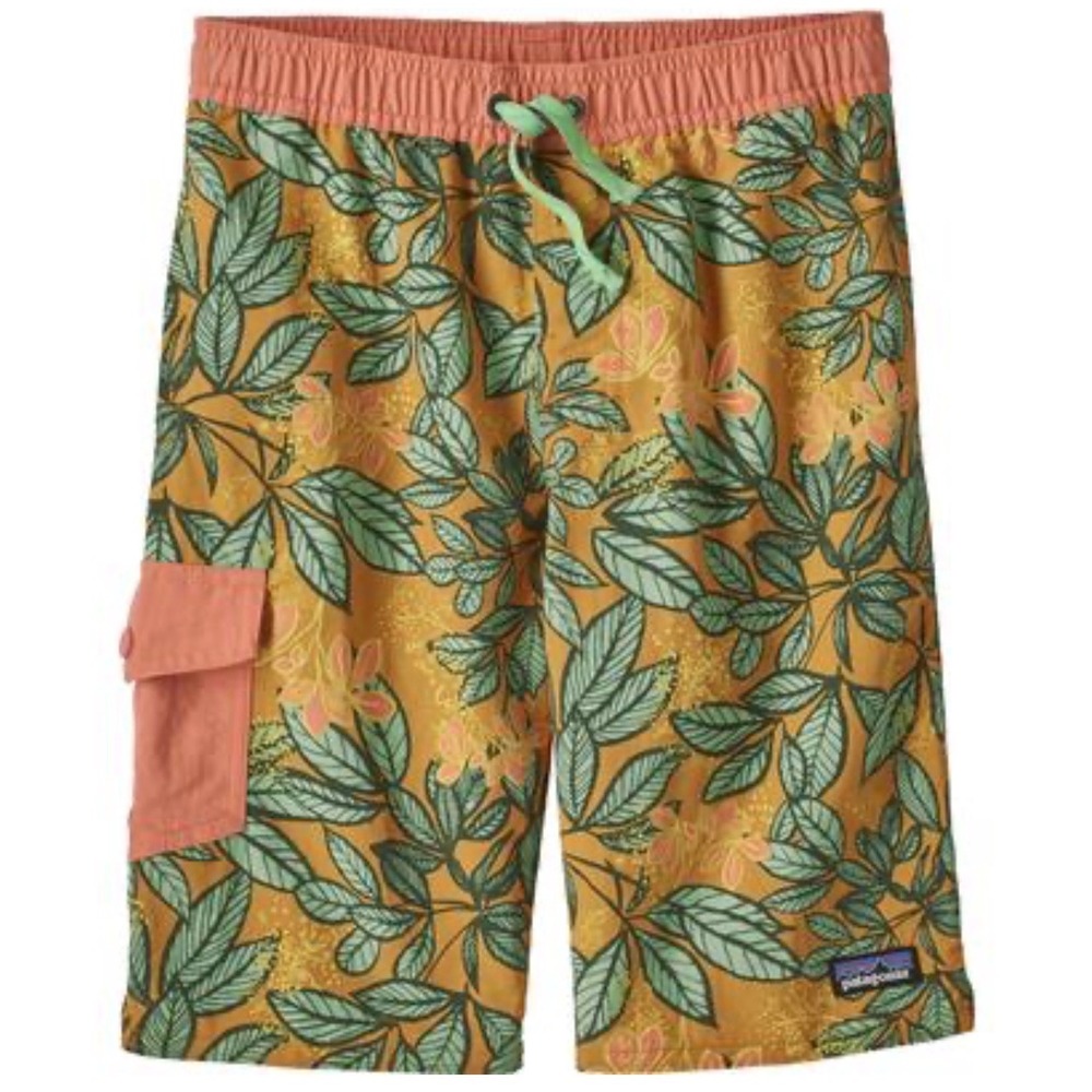 Patagonia Boys XL Baggies Boardshorts Prairie Gold Leaves pattern Vacation beach
